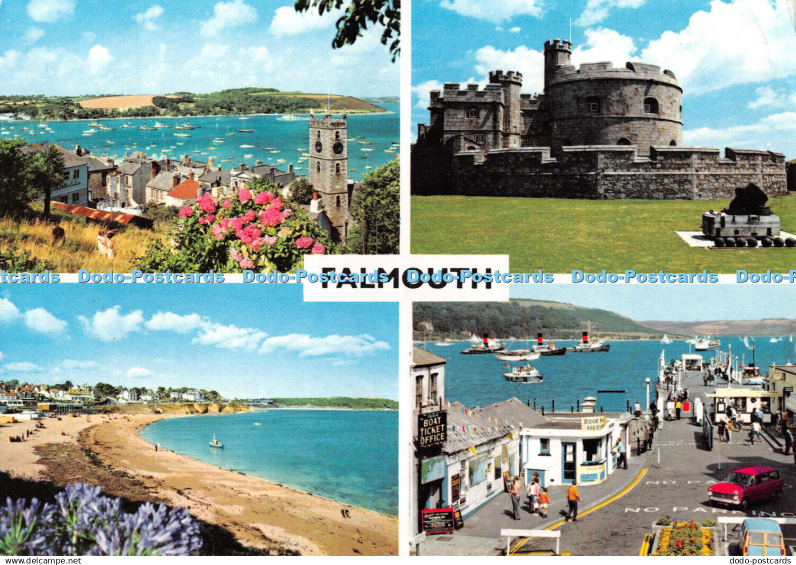 D103728 Falmouth. Showing Pendennis Castle. Falmouth Pier. Gyllyngvase Beach. Jo