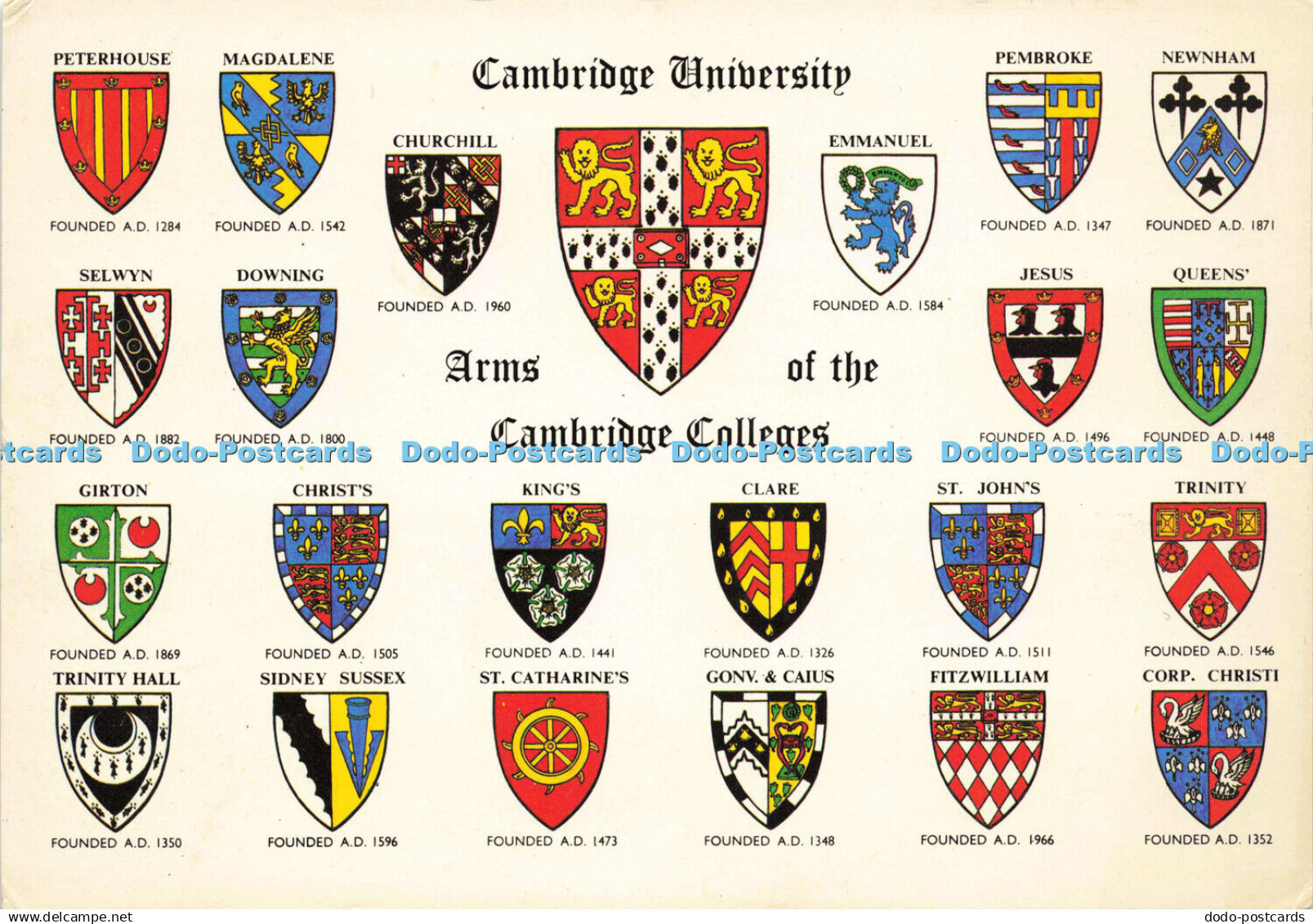 D144418 Cambridge University. Arms of Cambridge Colleges. Salmon. Multi View