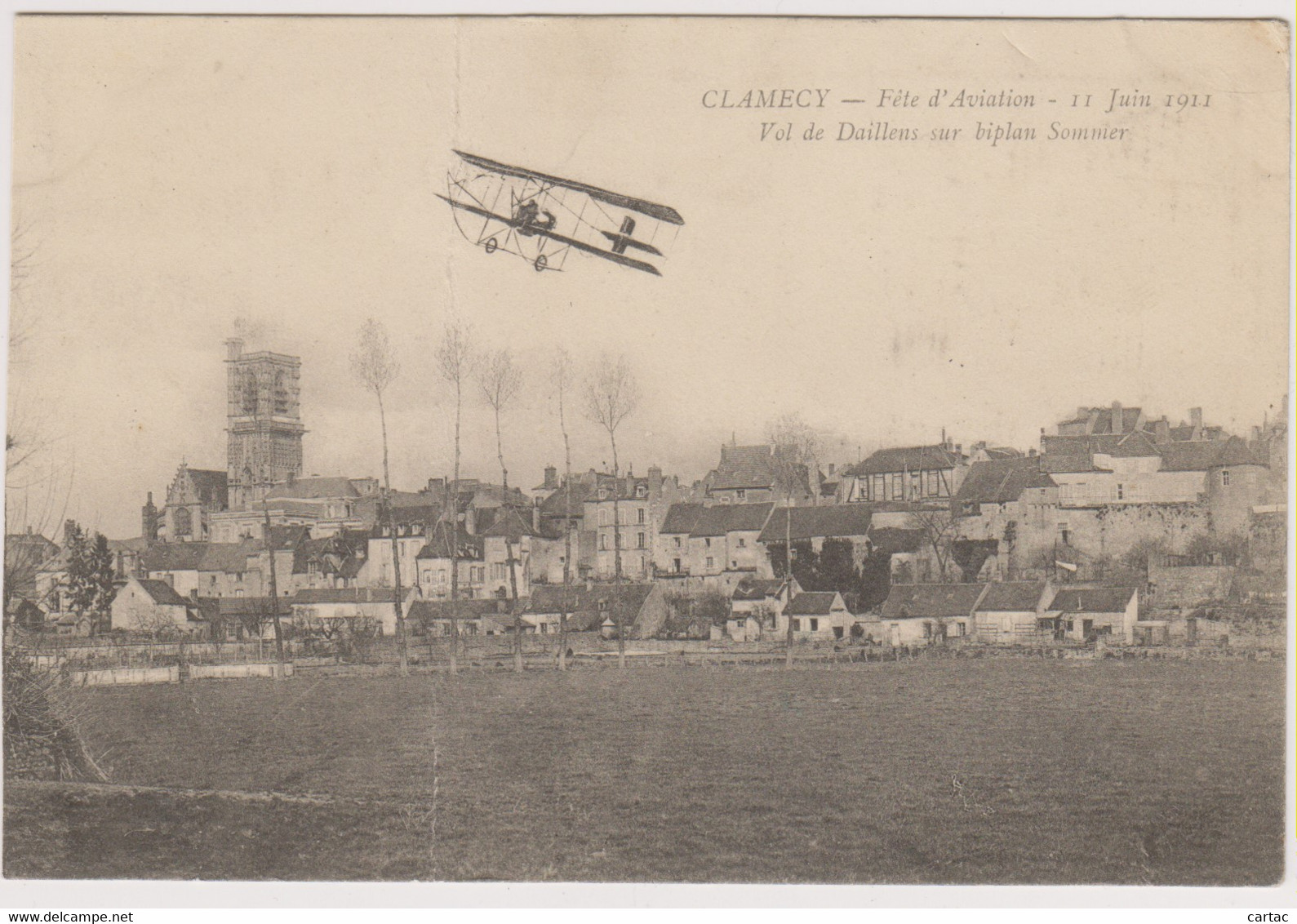 D58 - CLAMECY - FÊTE D'AVIATION - 11 JUIN 1911 - VOL DE DAILLENS SUR BIPLAN SOMMIER