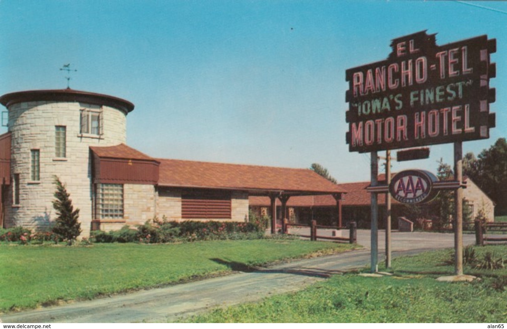 Davenport Iowa, El Rancho-Tel Motor Hotel Motel Loding Across from Duck Creek Golf Course, c1950s/60s Vintage Postcard