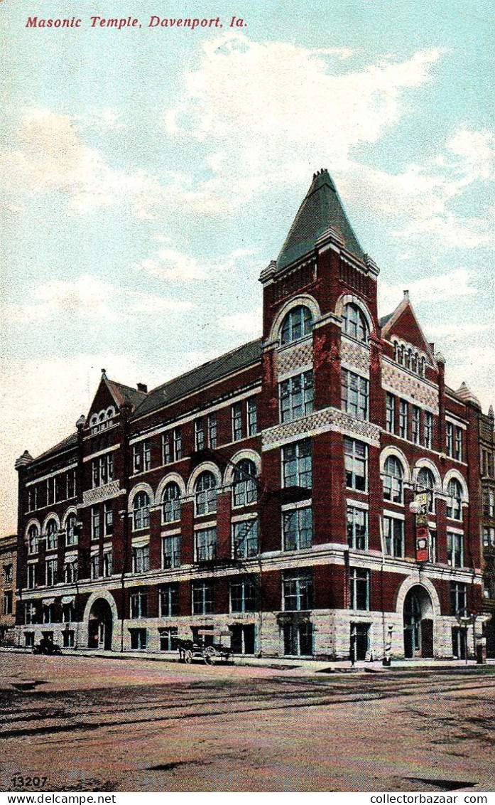 Davenport, Iowa - Masonic Temple vintage original postcard ak ca1900