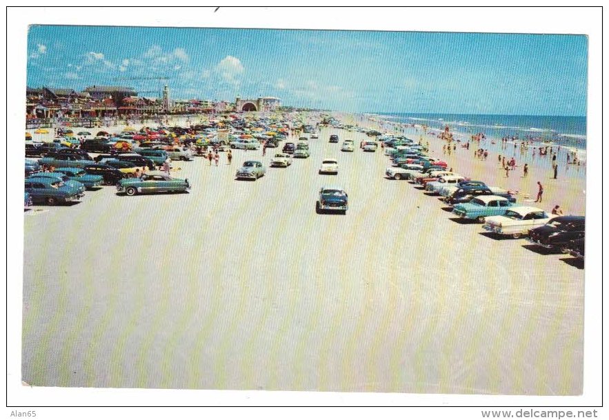 Daytona Beach Florida, Autos on Beach, c1950s/60s Vintage Postcard