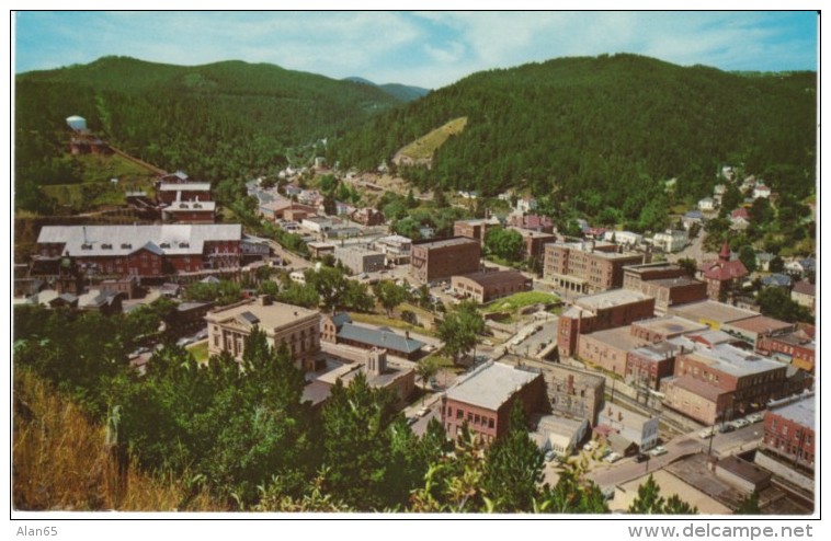 Deadwood SD South Dakota, Birds Eye View of Town, c1960s Vintage Postcard