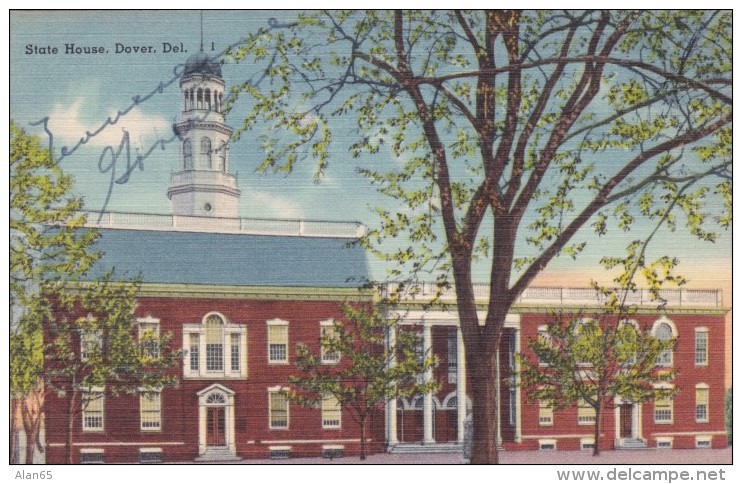 Delaware Governor Autograph(?), State Capitol in Dover DE, Politician c1940s/50s Vintage Postcard