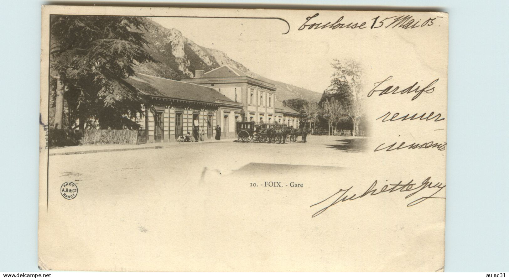 Dép 09 - Chemins de fer - Gares - Attelage de chevaux - Foix - Gare - état