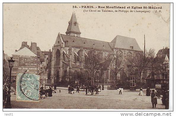 Dép 75 - K905 - Paris - Arrondissement: 05 - Rue Mouffetard et église Saint Médard - état