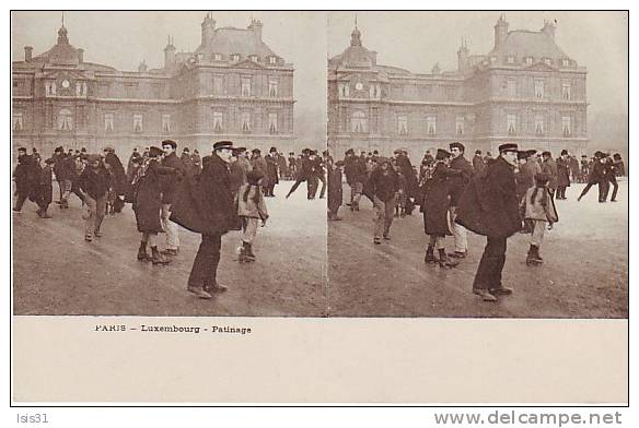 Dép 75 - Paris - Sports d'hiver - Cartes stérèoscopiques - Arrondissement: 06 - Luxembourg - Patinage - bon état