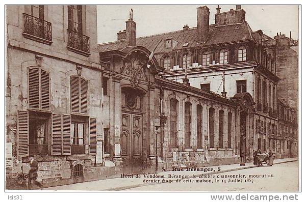 Dép 75 - Q888 - Paris - Arrondissement 03 - Rue Béranger, 5 - Hôtel de vendôme - Le chansonnier - bon état général