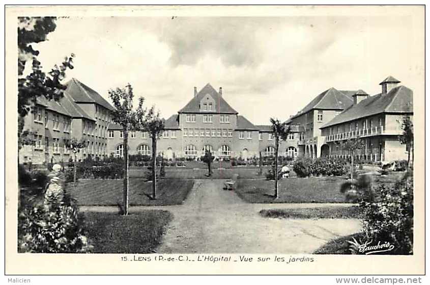 départements divers -pas-de-calais-réf .L416  -lens - l´hôpital - vue sur les jardins - carte bon état -