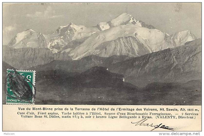 dept div - haute savoie - ref N 615 - vue du mont blanc prise de la terrasse de l'hotel de l' ermitage des voirons -