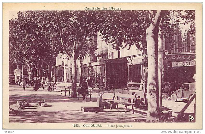 depts divers- var - ref CC108 - ollioules - place jean jaures - tabac - petit plan voiture - bascule -  carte bon etat -