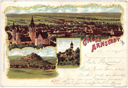 THURINGE  ARNSTADT   GRUSS AUS  CARTE DESSINEE  VUES MULTIPLES