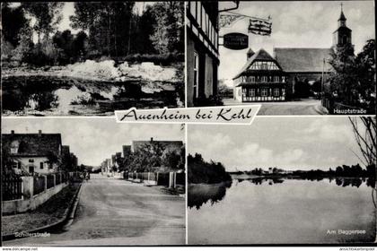 CPA Auenheim Kehl am Rhein, Rheinwald Partie, Hauptstraße, Schillerstraße, Baggersee