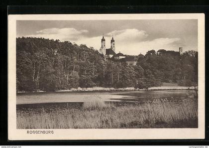 AK Roggenburg, Blick vom Ufer zur Kirche