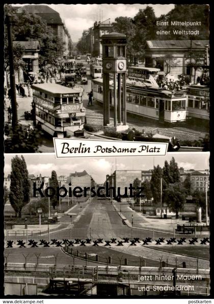 ÄLTERE POSTKARTE BERLIN POTSDAMER PLATZ EINST MITTELPUNKT JETZT STACHELDRAHT BERLINER MAUER The Wall Le Mur postcard cpa