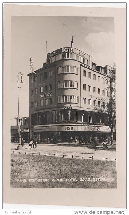 AK Mährisch Schönberg Sumperk Grand Hotel Aso Cafe a Reitendorf Weikersdorf Blauda Frankstadt Schönbrunn Altvatergebirge