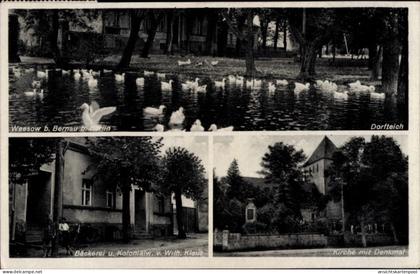 CPA Weesow Werneuchen im Barnim, Dorfteich, Bäckerei und Kolonialwarenhandlung Wilh. Klaus, Kirche