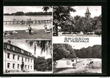 AK Brüssow / Pasewalk, Freibad, Karl-Liebknecht-Platz, Polytechnische Oberschule