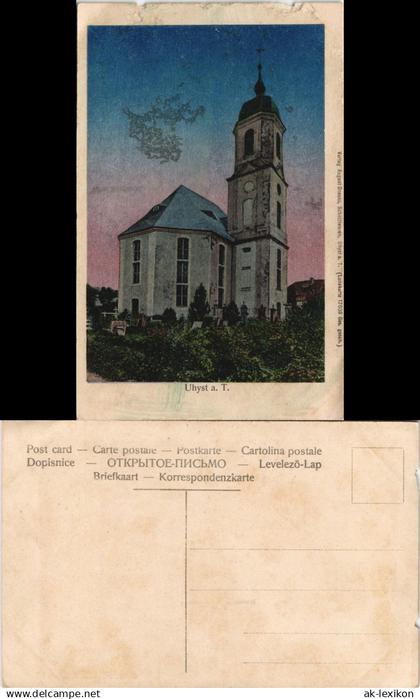 Ansichtskarte Uhyst am Taucher-Burkau (Oberlausitz) Porchow Kirche 1909 Luna