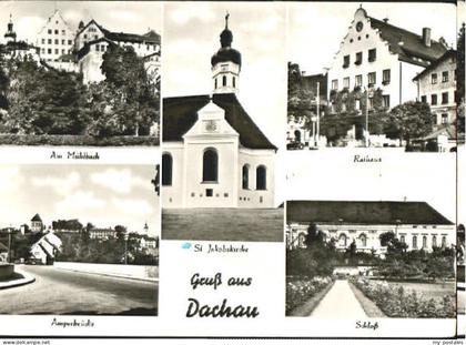 70097078 Dachau Dachau Bruecke Rathaus Schloss Kirche x 1957 Dachau