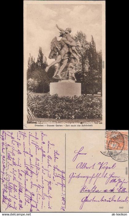 Dresden Großer Garten - Statue  - Zeit raubt die Schönheit  Ansichtskarte 1920