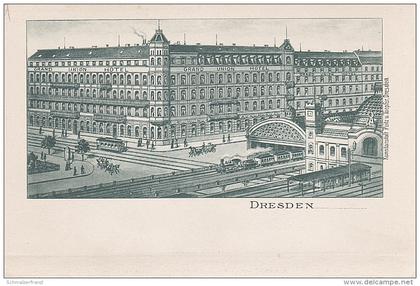 Litho AK Dresden Grand Union Hotel Hauptbahnhof Bahnhof Zug Eisenbahn Bismarckplatz Bismarckstrasse Bayrische Strasse