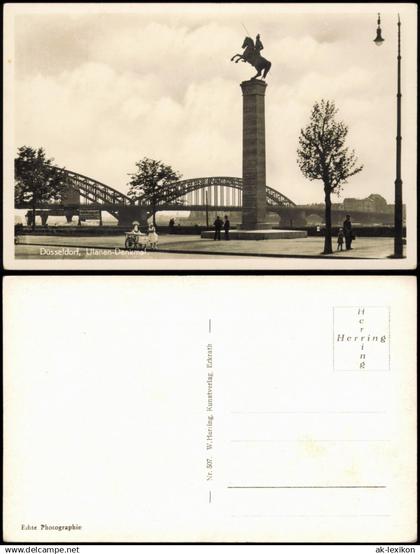 Ansichtskarte Düsseldorf Ulanen-Denkmal, Brücke 1934