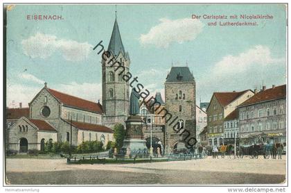 Eisenach - Carlsplatz mit Nicolaikirche und Lutherdenkmal - Verlag C. Jagemann Eisenach