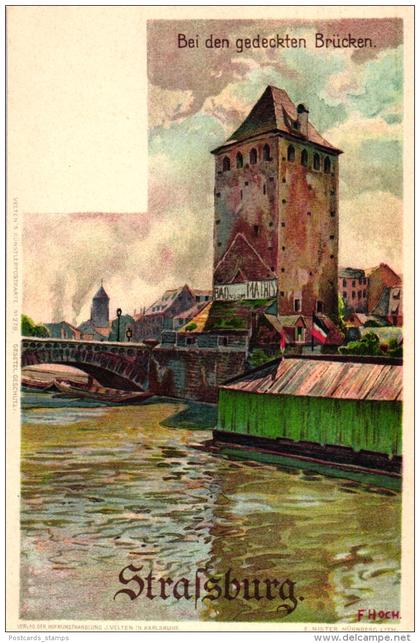 Strassburg, Farb-Litho,  Bei den gedeckten Brücken, um 1900/05