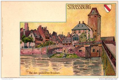 Strassburg, Farb-Litho, Bei den gedeckten Brücken, um 1900/05