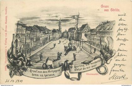 Germany Görlitz Gorlitz Goerlitz gruss aus Litho surrealism 1901 art nouveau see back postcard rare