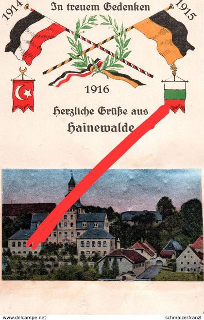 Litho AK Hainewalde In treuem Gedenken WW 1 Weltkrieg Wappen a Großschönau Bertsdorf Hörnitz Seifhennersdorf Zittau