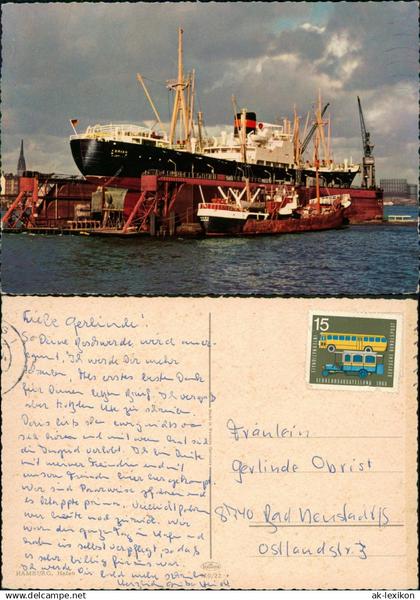 Ansichtskarte Hamburg Hafen mit Schiff im Hafen-Dock 1965