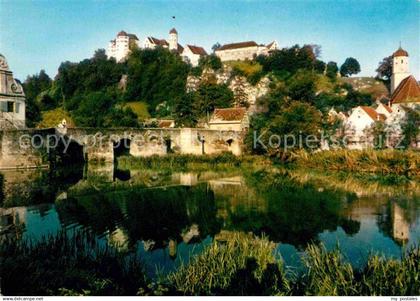 72758292 Harburg Schwaben Partie am Fluss Blick zur Burg Harburg (Schwaben)