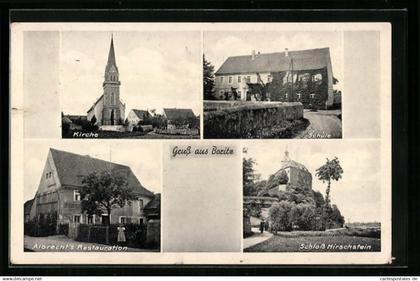 AK Boritz, Kirche, Albrecht`s Restaurant, Schule, Schloss Hirschstein