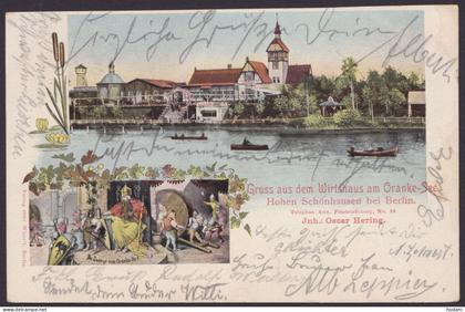 "Berlin-Hohenschönhausen", Wirtshaus am Orankesee, Farb-Litho, 1907 gelaufen