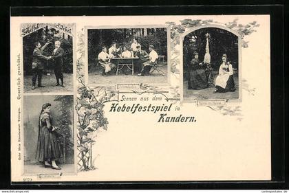 AK Kandern, Szenen aus dem Hebelfestspiel - Mann im Mond, s`Vrenele, Schmelzofen