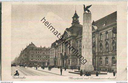 Karlsruhe - Hauptpost mit Grenadierdenkmal - Verlag Geschwister Moos Karlsruhe