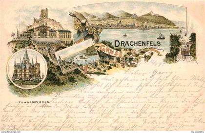 42815990 Drachenfels Hotel Bergbahn Litho Drachenfels