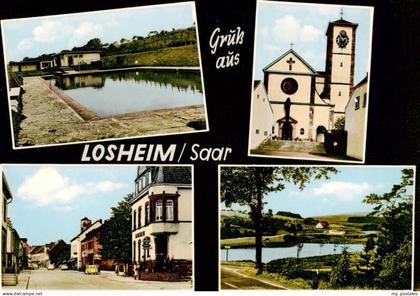 73872534 Losheim Saar See Teilansichten Freibad Kirche Panorama