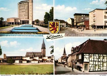 73133621 Luenen Hochhaus Strassenpartie Kirche Wappen Luenen