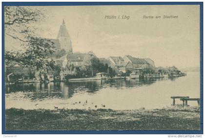 Mölln Partie am Stadtsee Kirche, gelaufen 1912 (AK449)