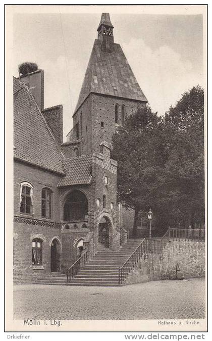 Mölln, Rathaus und Kirche, um 1930