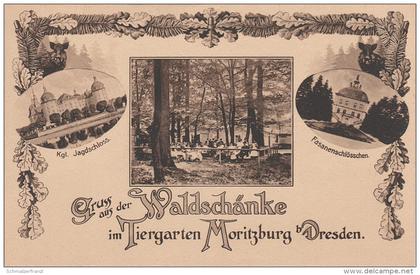 Litho AK Moritzburg Waldschänke Fasanenschlösschen bei Dippelsdorf Friedewald Bärnsdorf Volkersdorf Reichenberg Radebeul