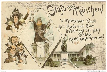 Etr - All - MUNCHEN - Gruss aus MÜNCHEN - 's München kindl mit Radi und Bier.... - 1894 !