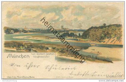 München von Süden gesehen (Grosshesselohe) - Verlag Männer & Kürschner München gel. 1898