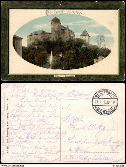 Mylau-Reichenbach (Vogtland) Burg Mylau 1916 Passepartout  gel. Feldpoststempel