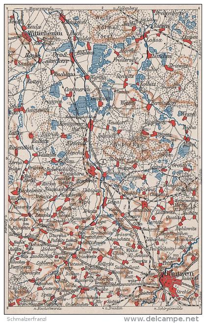 Litho AK Kartographische Wona Karte Blatt 1 Königswartha Bautzen Wittichenau Neschwitz Räckelwitz Crostwitz Grosssärchen