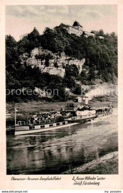 Fuerstenberg Weser Dampfschiffahrt D Kaiser Wilhelm unter Schloss Fuerstenberg