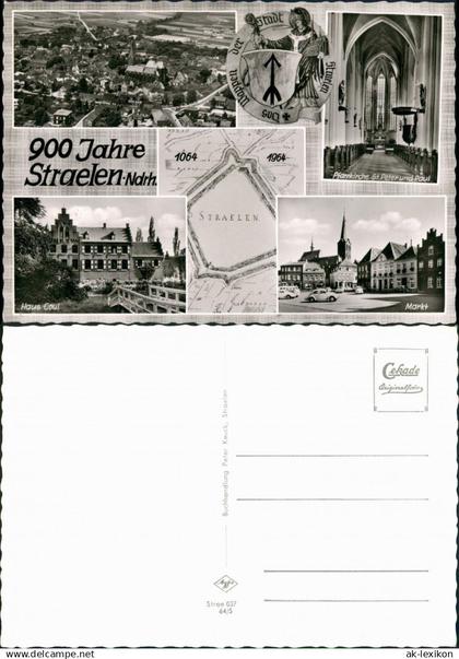 Straelen 900 Jahre Jubiläum Sonderkarte ua. Luftaufnahme, Haus Coul, Markt 1964